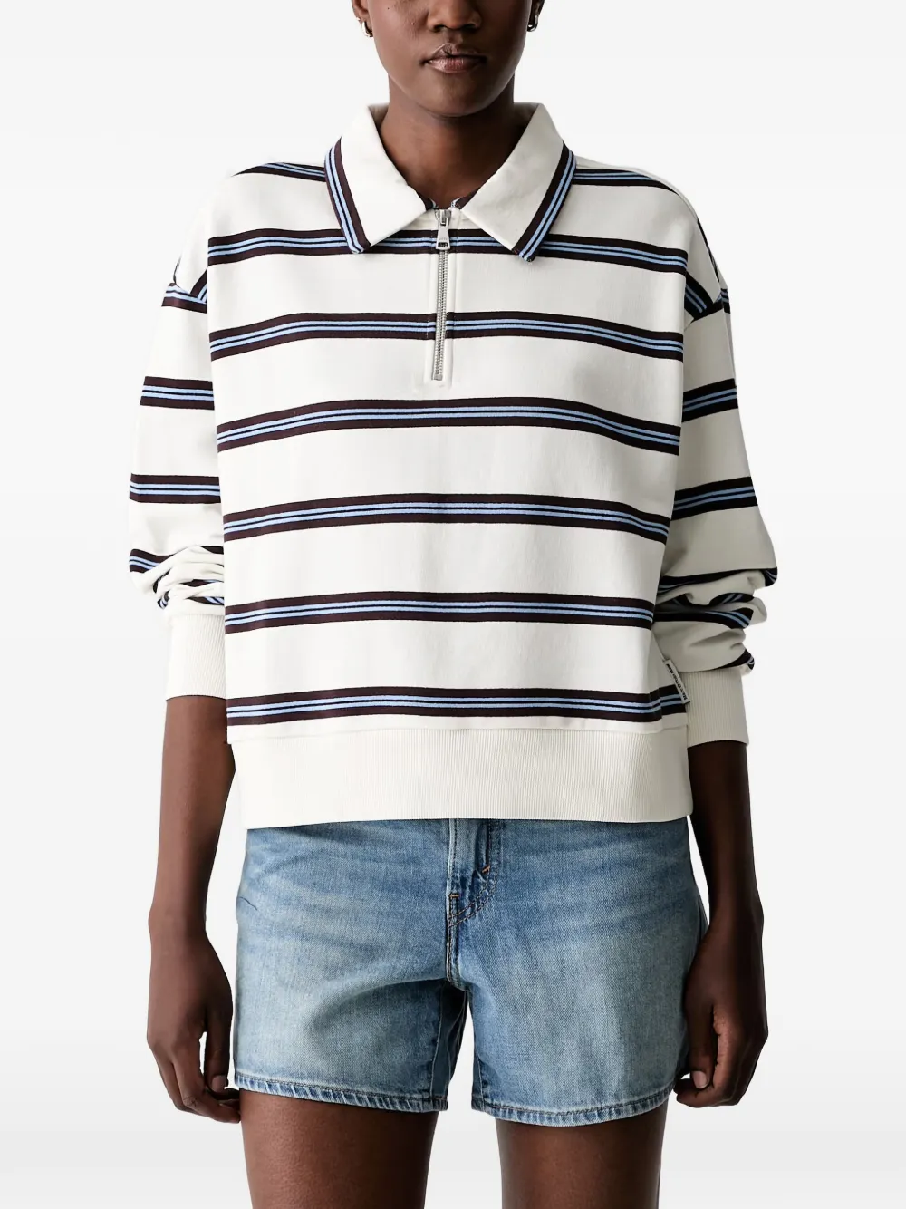 Marc O'Polo striped quarter-zip sweatshirt - Bianco