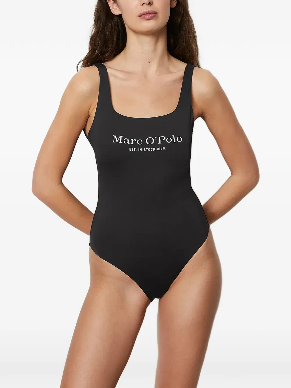 Marc O'Polo logo-print scoop-neck swimsuit - Nero