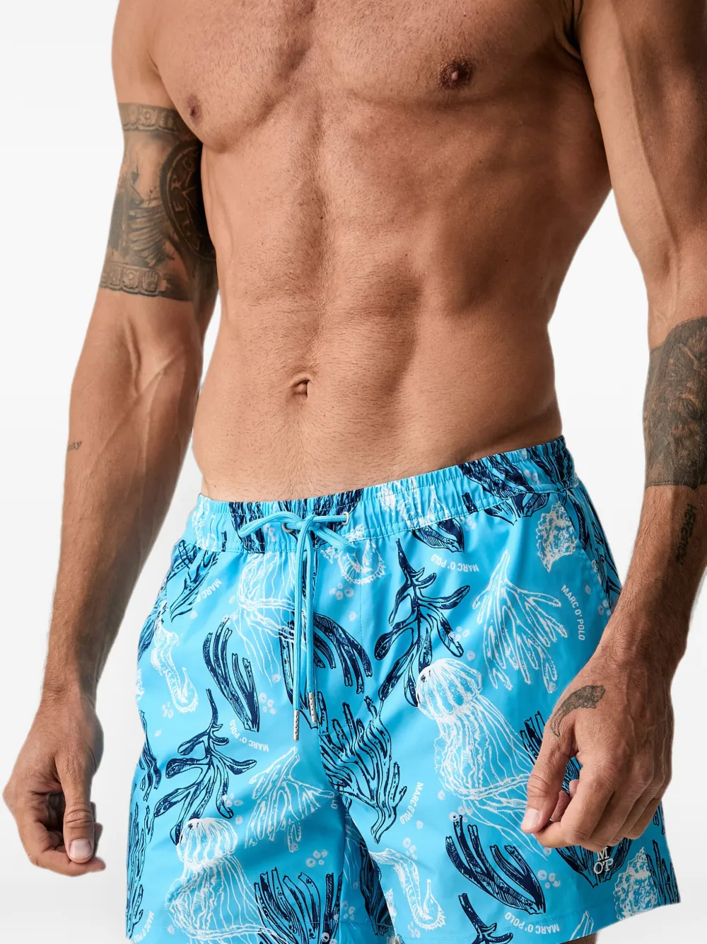 Marc O'Polo graphic-print drawstring swim shorts - Blau