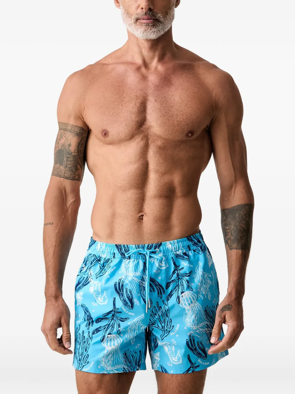 Marc O'Polo graphic-print drawstring swim shorts Blauw