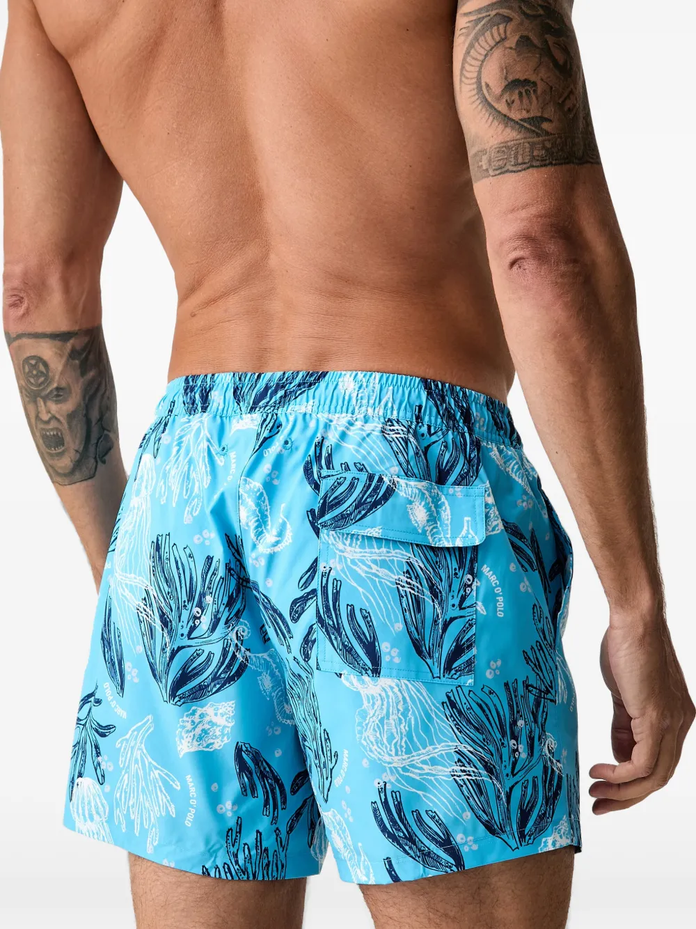 Marc O'Polo graphic-print drawstring swim shorts Blauw