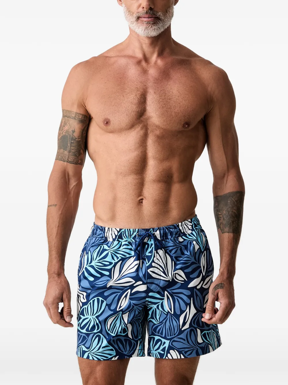 Marc O'Polo Zwembroek met bladerprint Blauw
