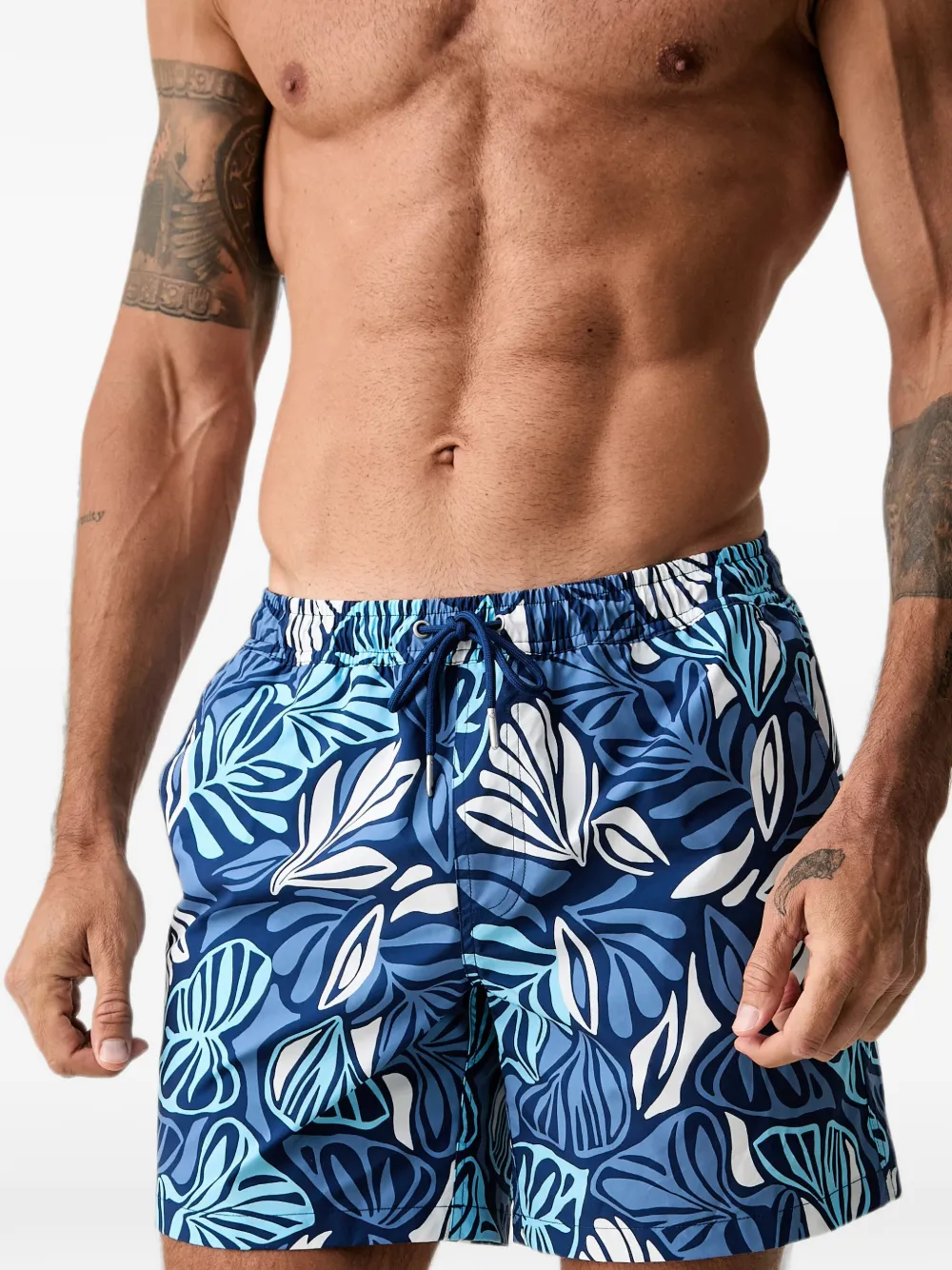 Marc O'Polo leaf-print swim shorts - Blu