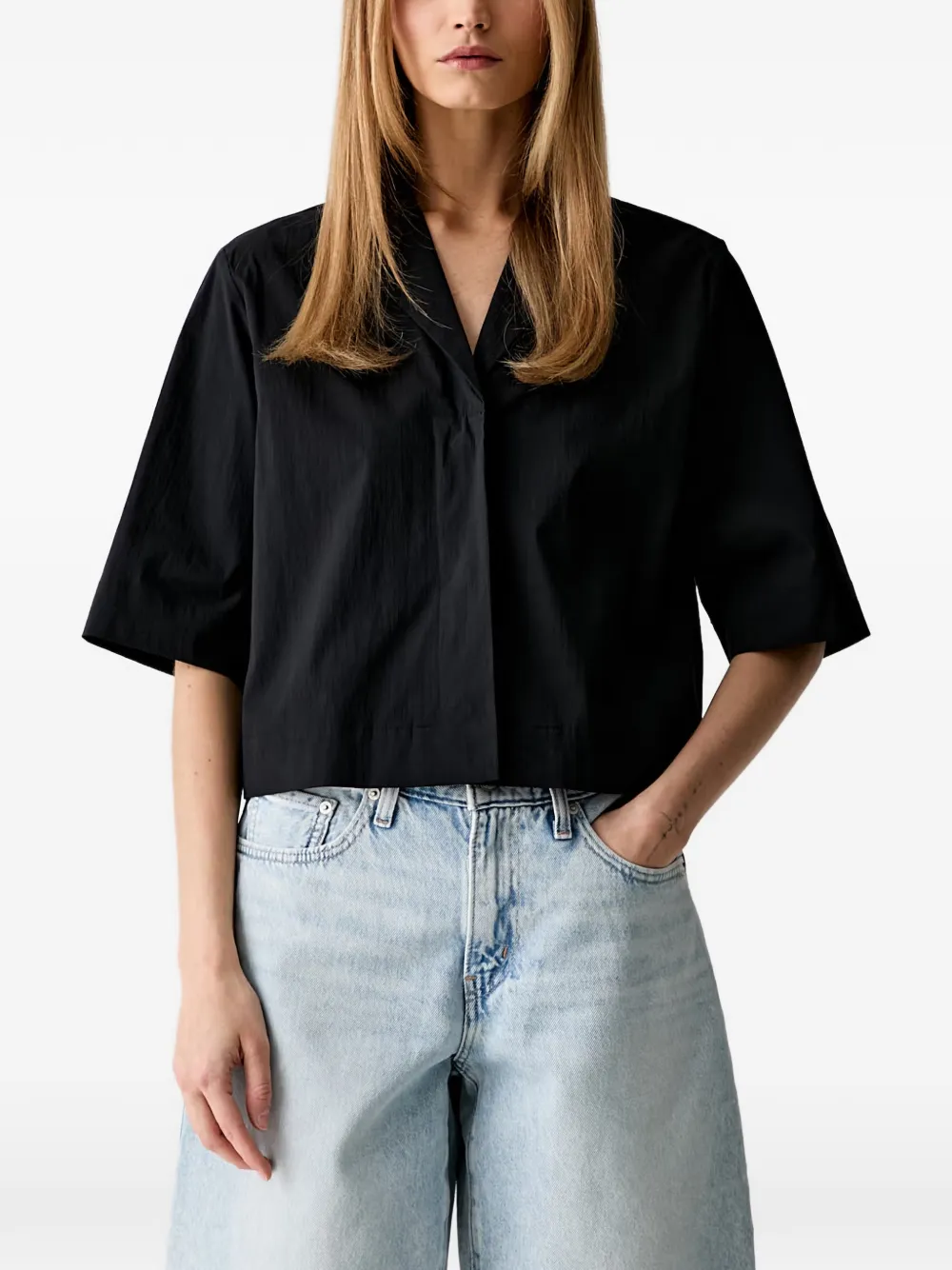 Marc O'Polo notched-collar short-sleeve shirt - Schwarz