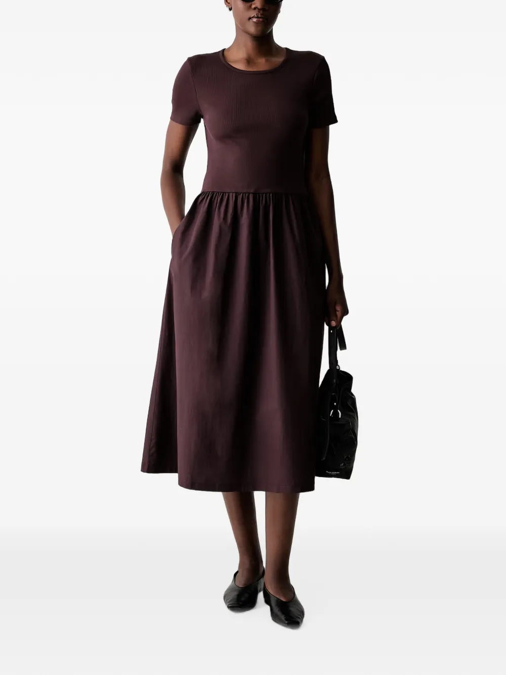 Marc O'Polo gathered-skirt midi dress - Marrone