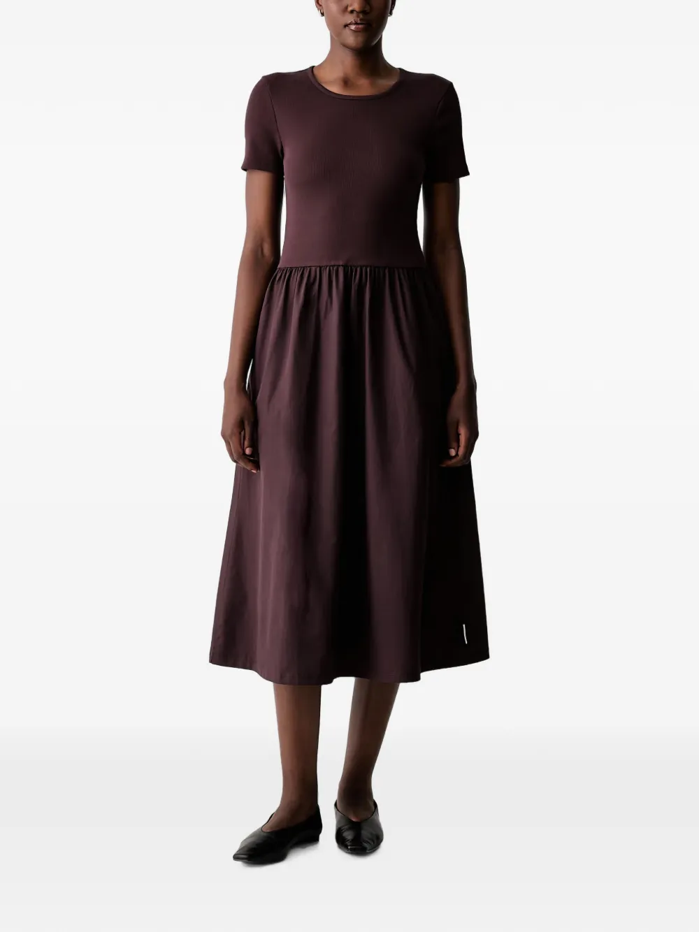 Marc O'Polo midi-jurk met gesmockte rok Bruin