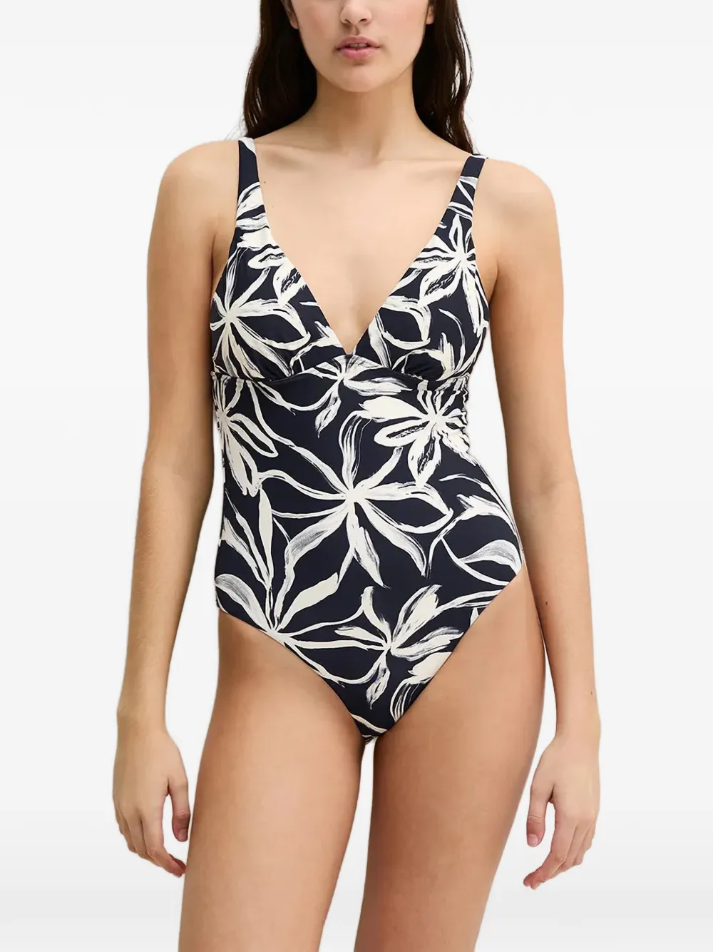 Marc O'Polo floral-print swimsuit - Schwarz