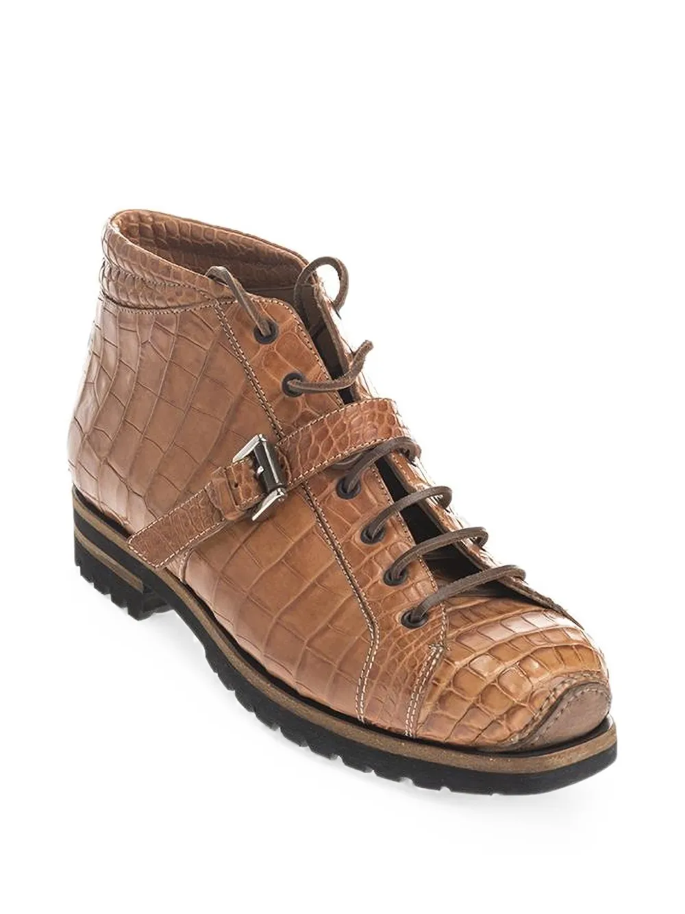 Santoni Laarzen met gespsluiting en krokodillen-reliëf Bruin
