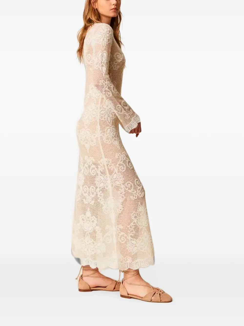 TWINSET Gebreide midi-jurk met lange mouwen Beige