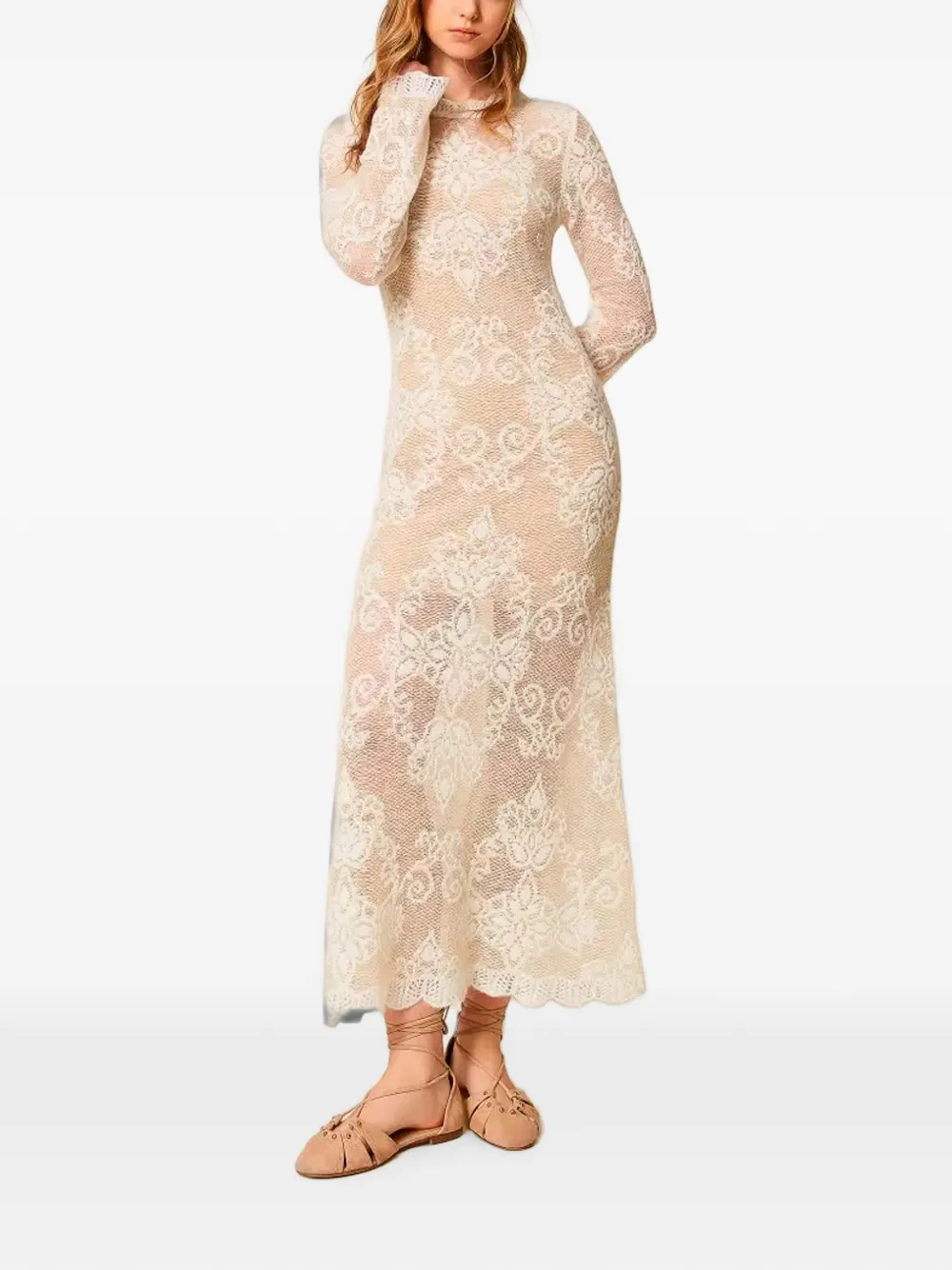 TWINSET Gebreide midi-jurk met lange mouwen Beige