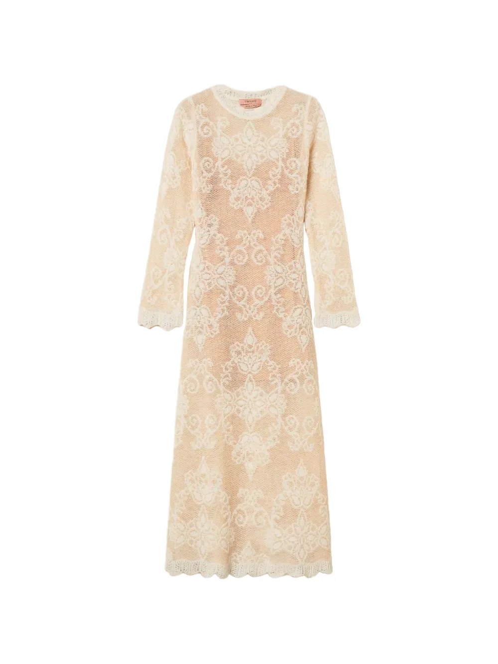 TWINSET lace-knit long-sleeve midi dress - Nude