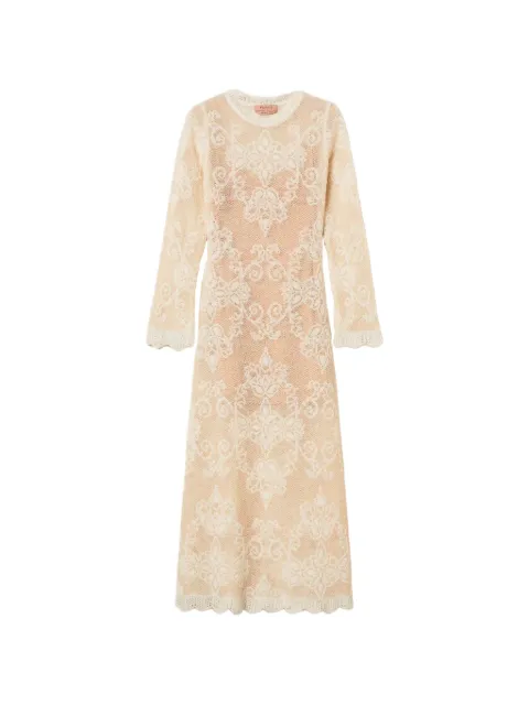TWINSET lace-knit long-sleeve midi dress