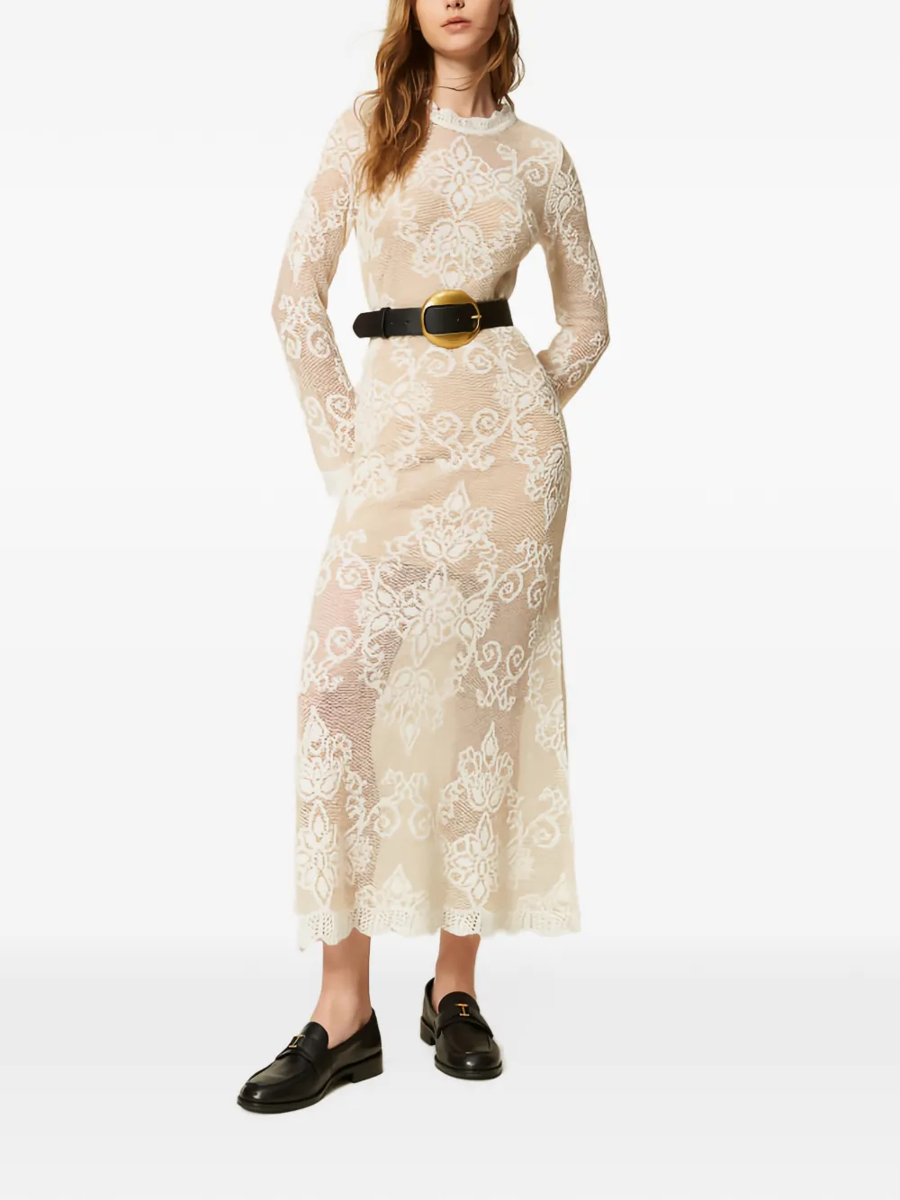 TWINSET Gebreide midi-jurk met lange mouwen Beige