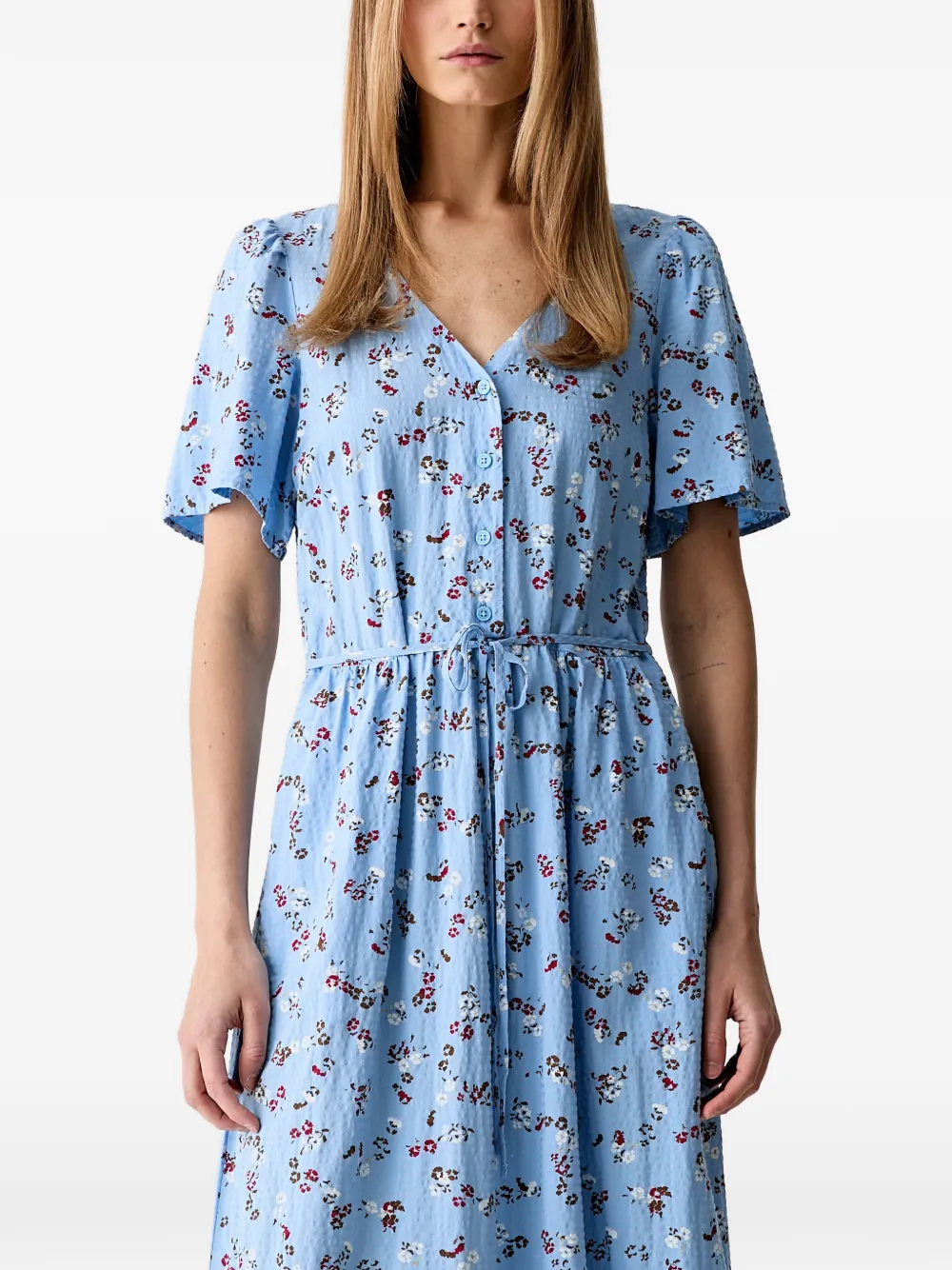 Marc O'Polo floral-print tie-waist midi dress Blauw