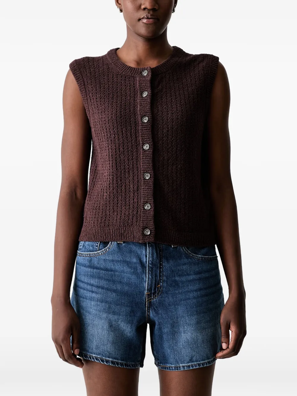 Marc O'Polo pointelle-knit button-up cardigan - Braun