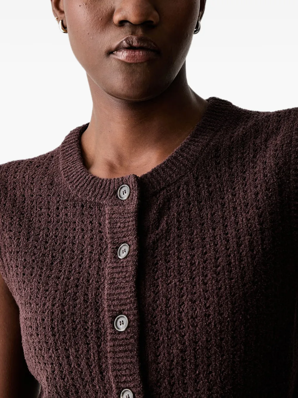 Marc O'Polo Pointelle gebreid vest met knopen Bruin