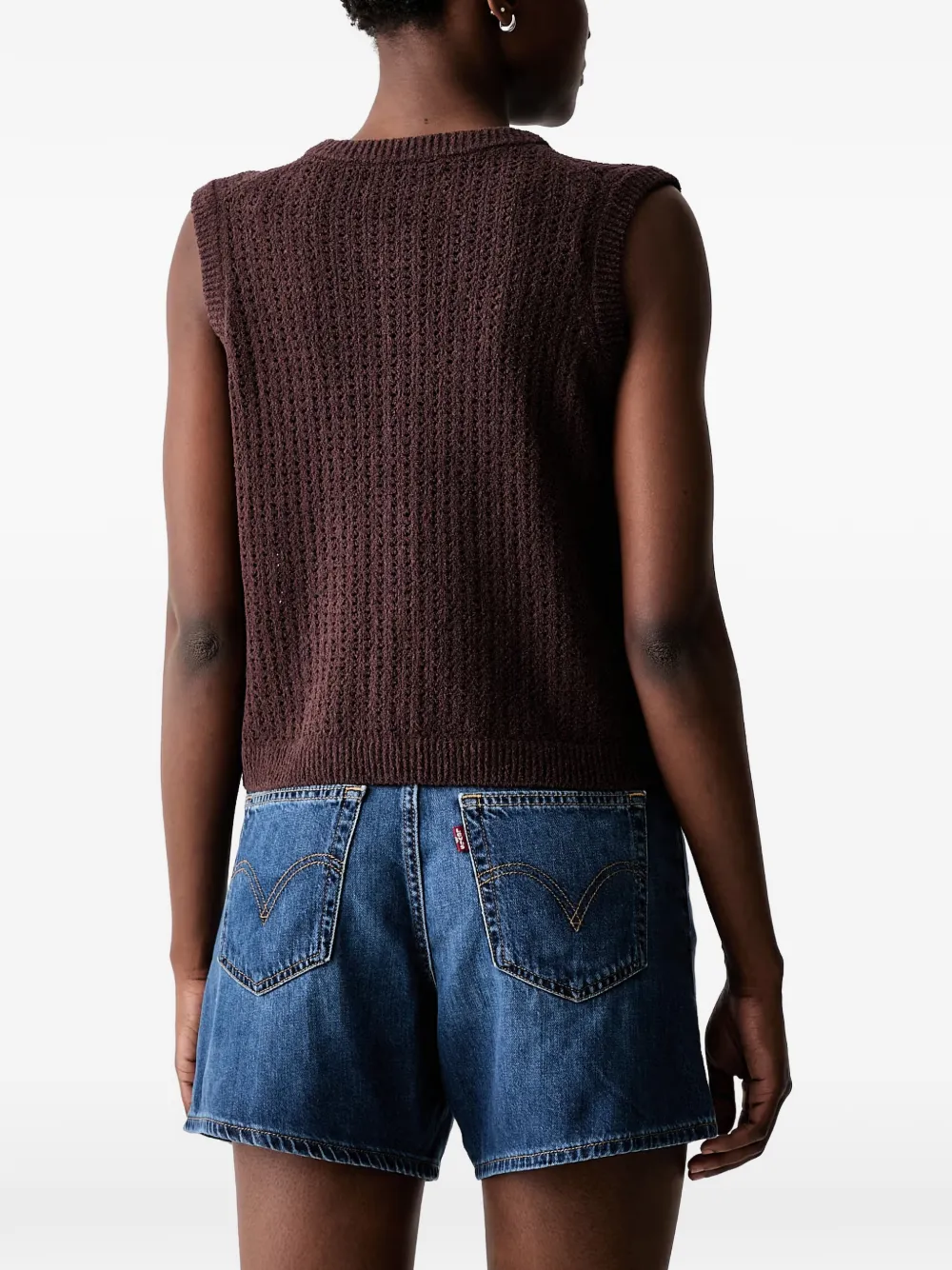 Marc O'Polo Pointelle gebreid vest met knopen Bruin