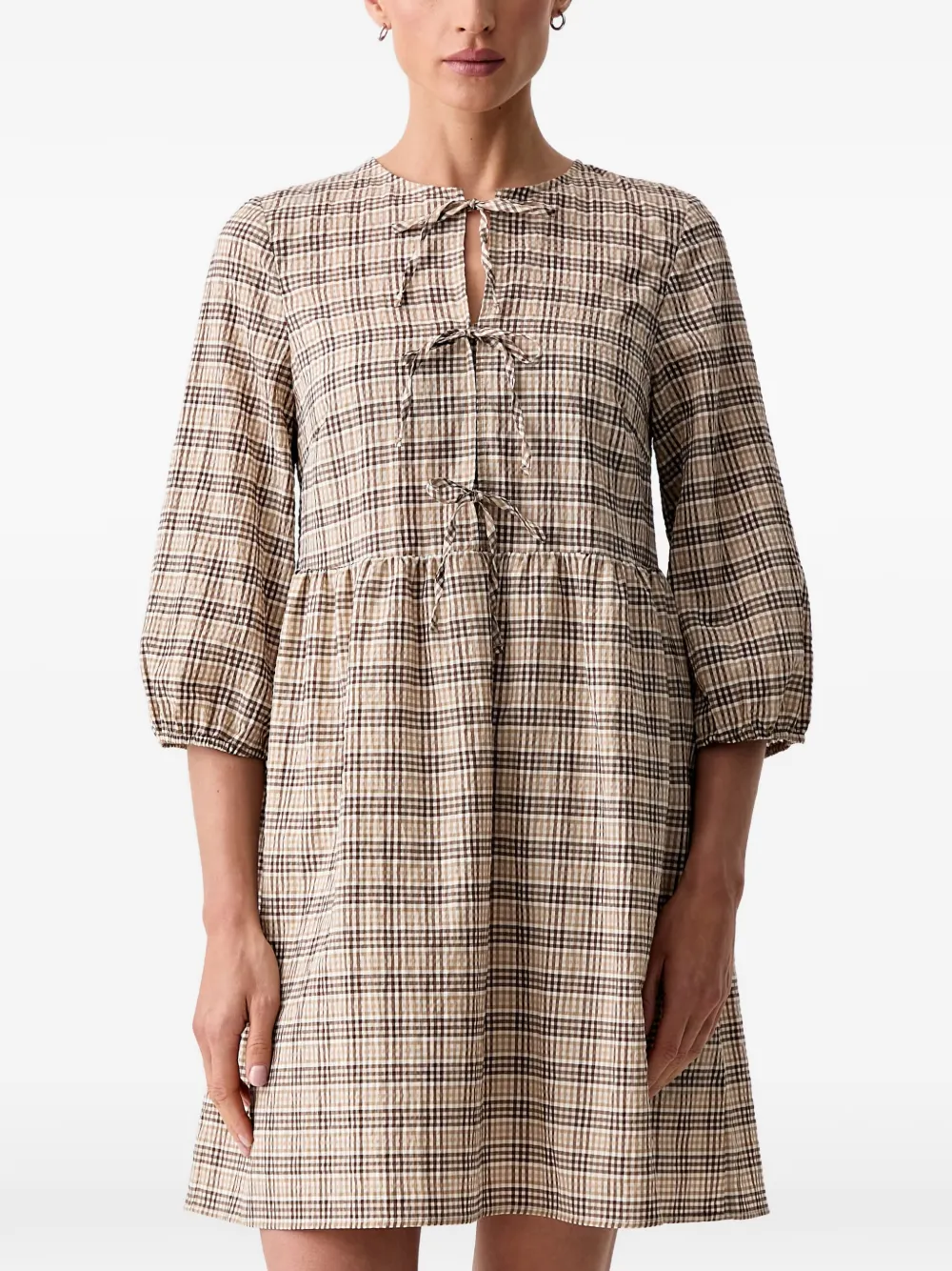 Marc O'Polo checked tie-fastening mini dress - Nude
