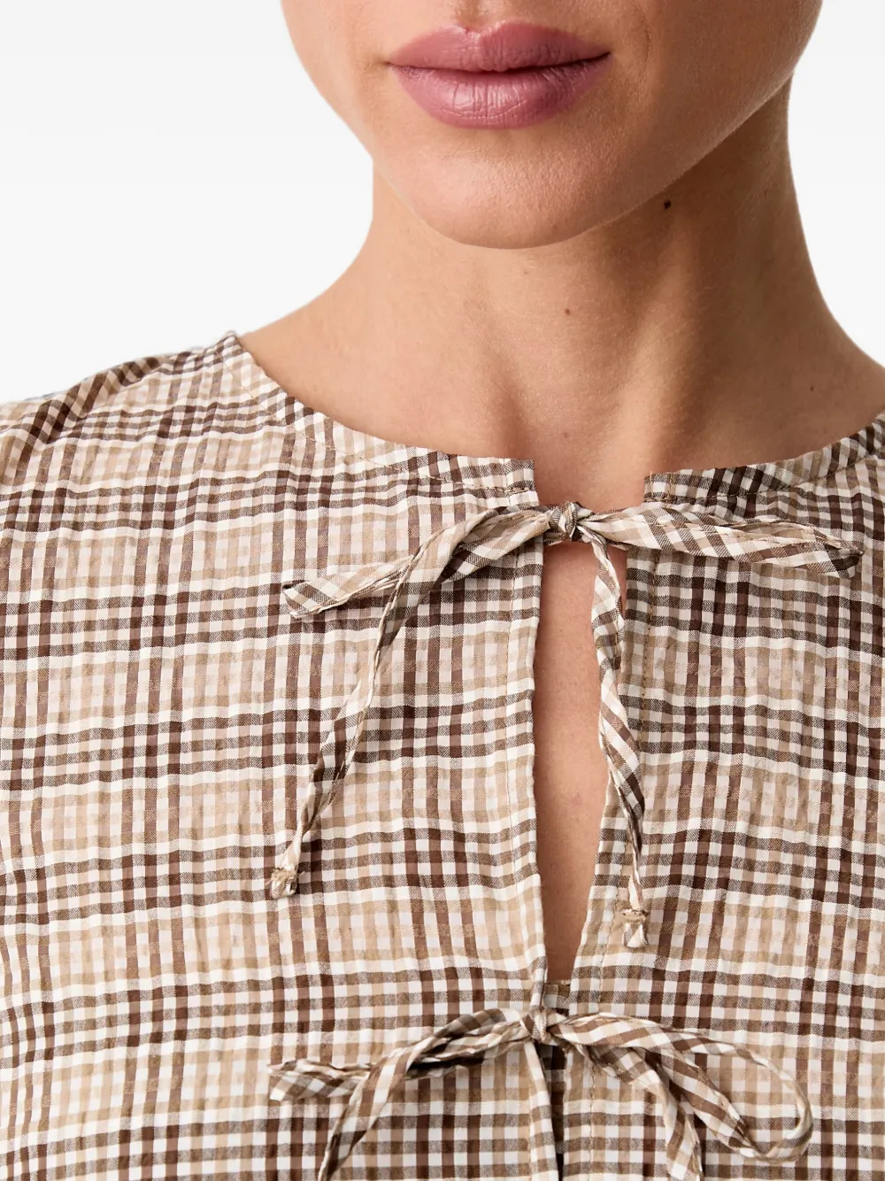 Marc O'Polo Geruite mini-jurk met striksluiting Beige
