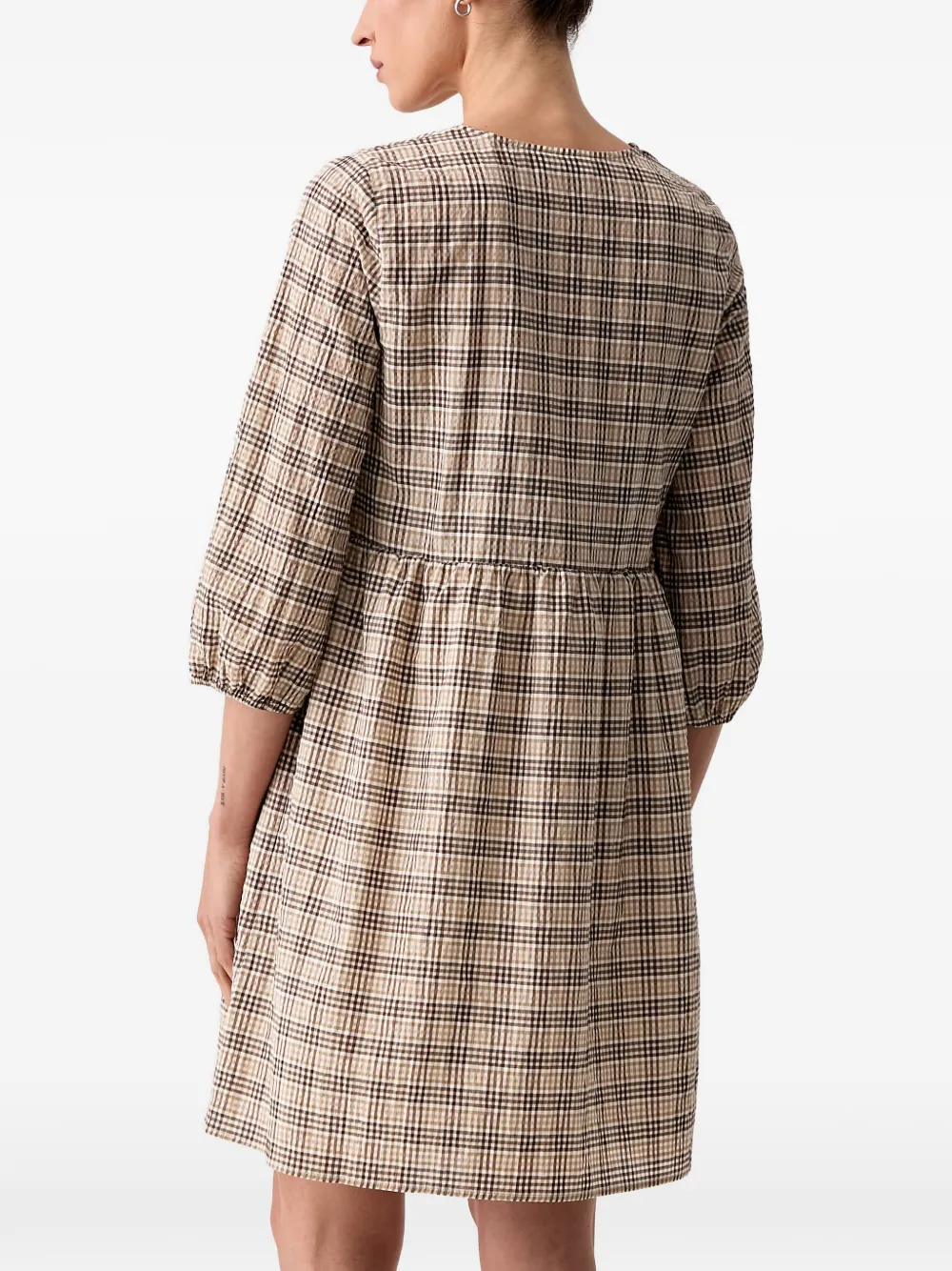 Marc O'Polo Geruite mini-jurk met striksluiting Beige