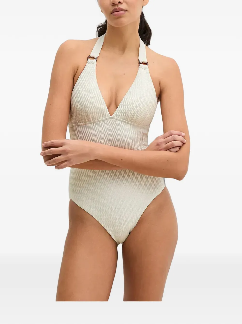 Marc O'Polo Seersucker badpak met halternek Beige