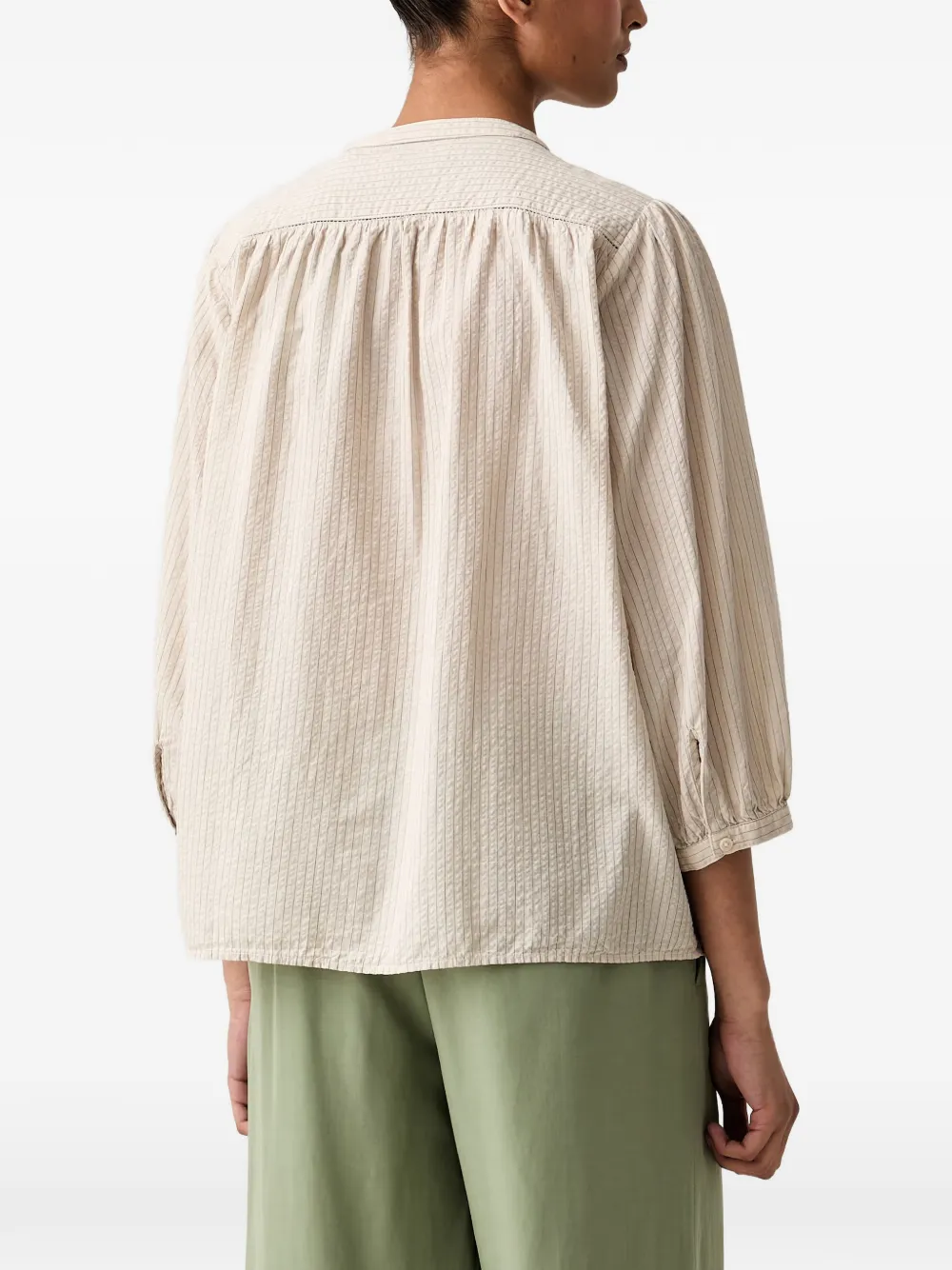 Marc O'Polo Gestreepte seersucker blouse Beige