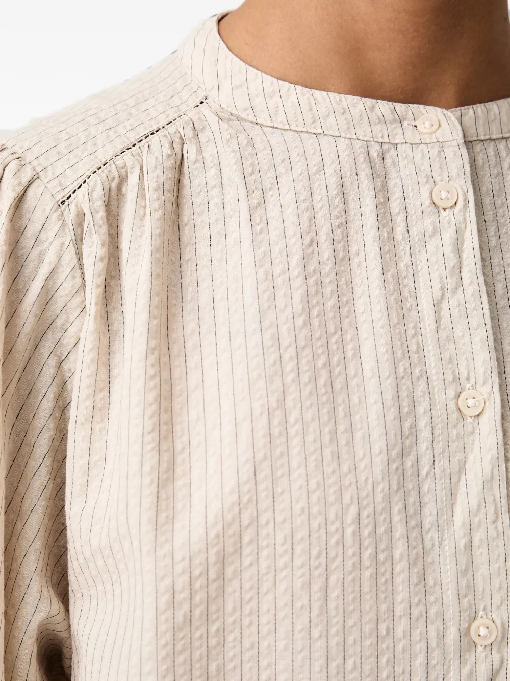Marc O'Polo Gestreepte seersucker blouse Beige