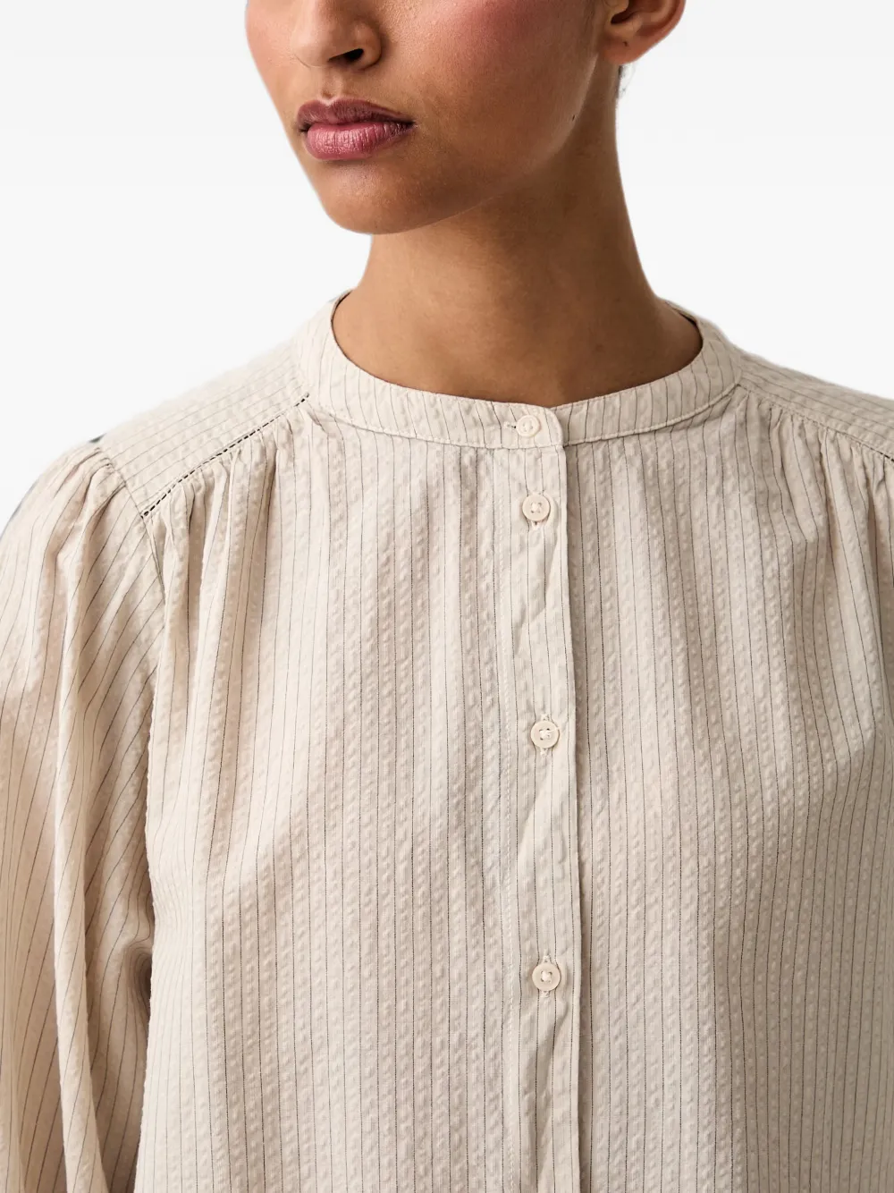 Marc O'Polo Gestreepte seersucker blouse Beige