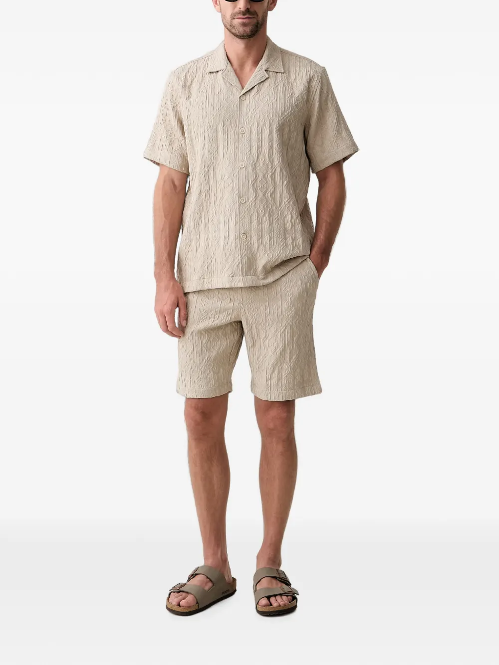 Lindbergh Shorts met trekkoord en jacquard Beige