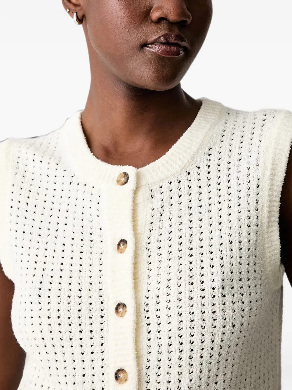 Marc O'Polo Pointelle gebreid vest met knopen Beige
