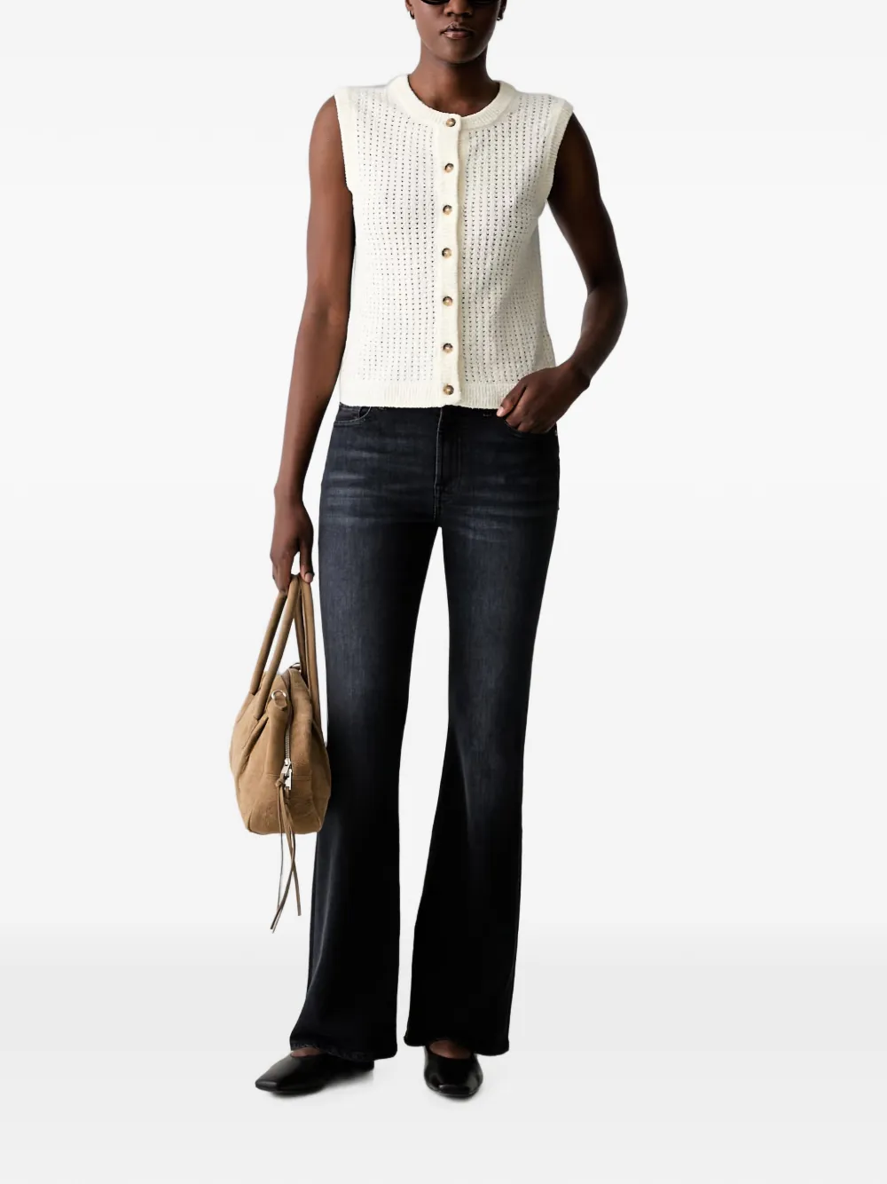 Marc O'Polo Pointelle gebreid vest met knopen Beige