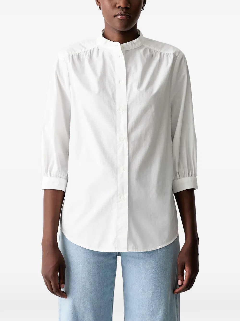 Marc O'Polo gathered-detail band-collar shirt - Weiß