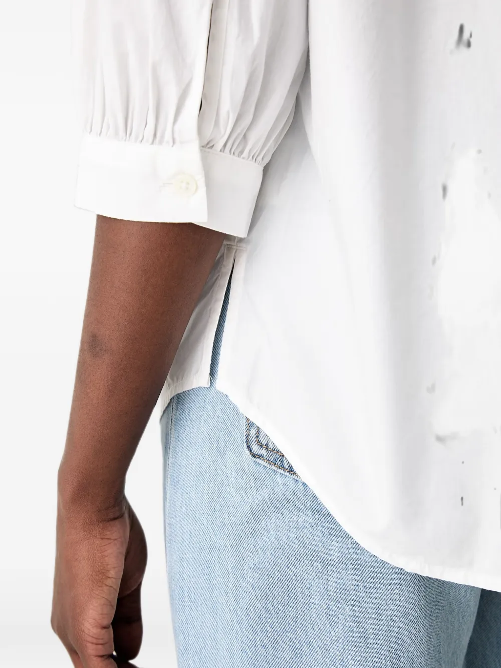 Marc O'Polo Blouse met gesmockt detail en bandkraag Wit