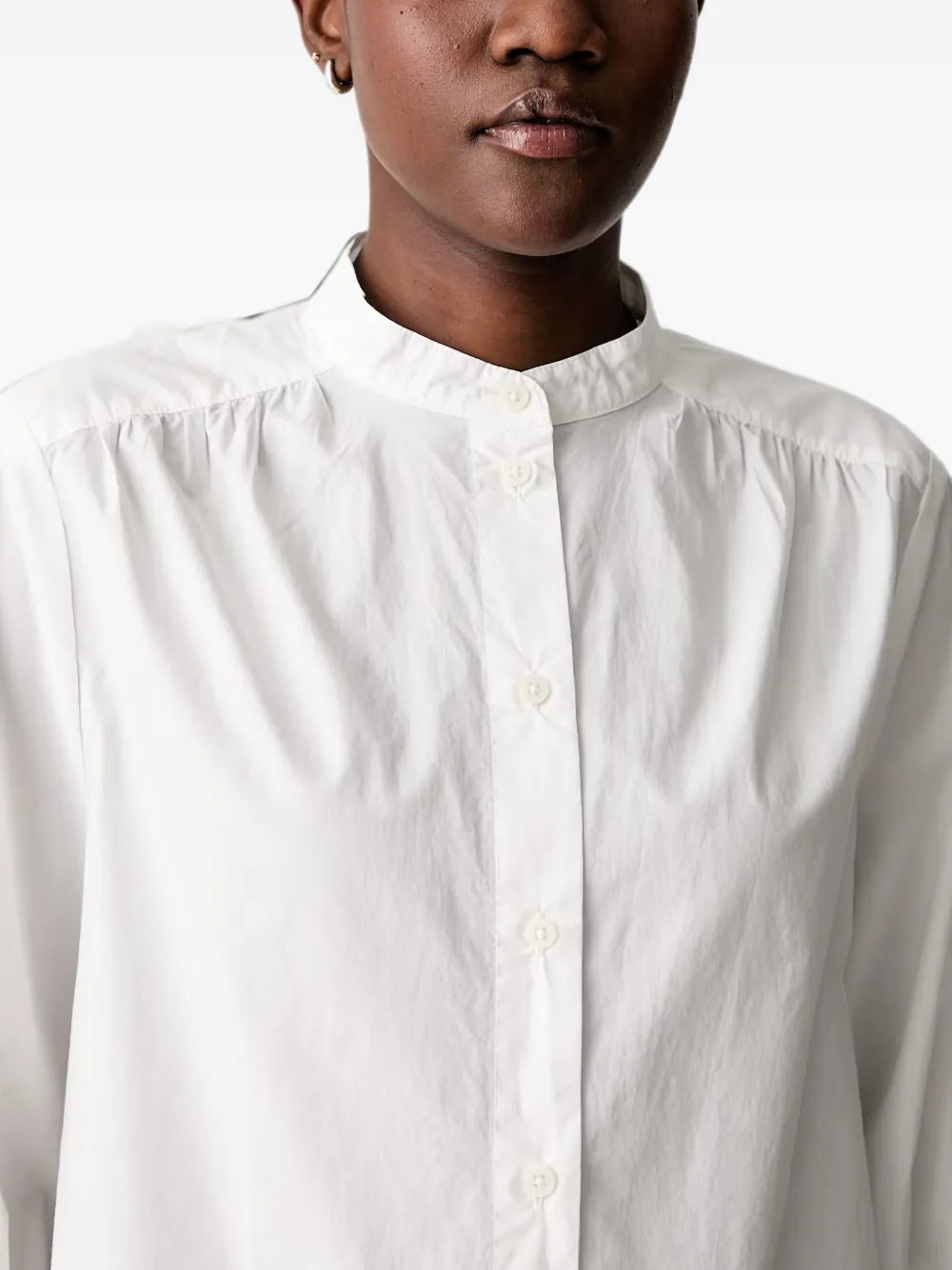 Marc O'Polo Blouse met gesmockt detail en bandkraag Wit