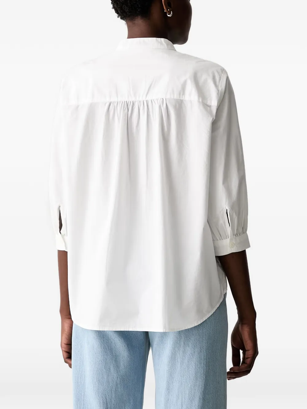Marc O'Polo Blouse met gesmockt detail en bandkraag Wit
