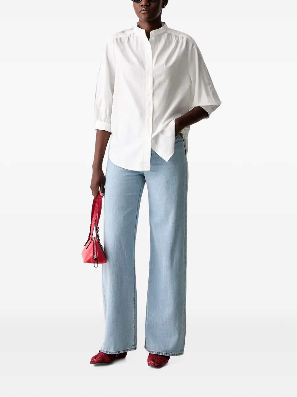 Marc O'Polo Blouse met gesmockt detail en bandkraag Wit