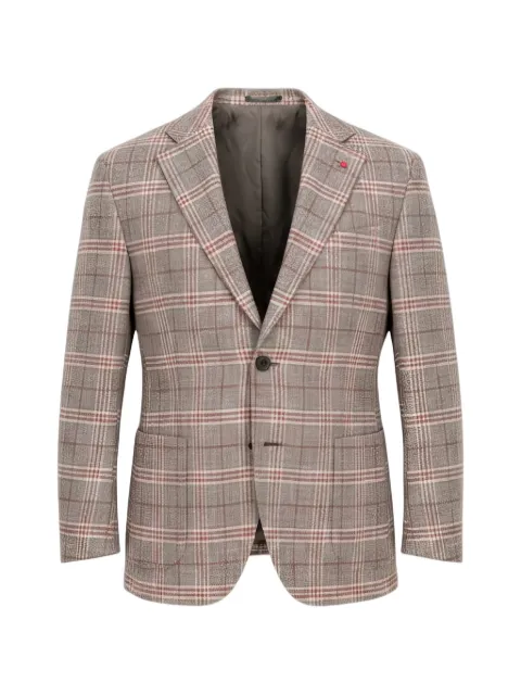 Isaia check-pattern notched-lapels blazer