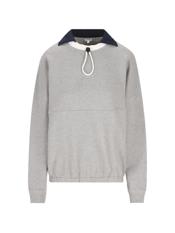 Loewe Drawstring-collar Logo-embroidered Sweater in Grey