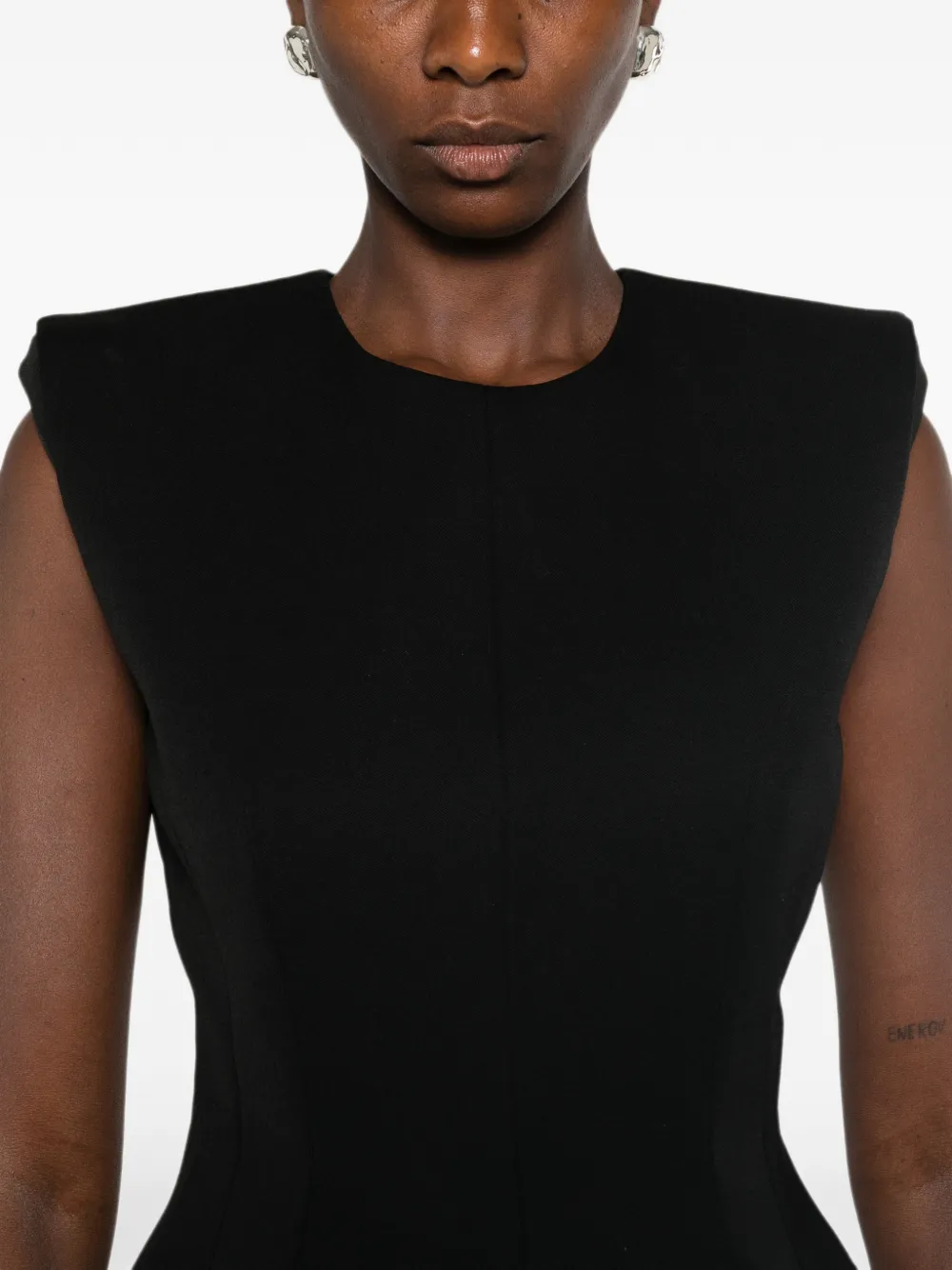 Mugler Midi-jurk met schoudervullingen Zwart