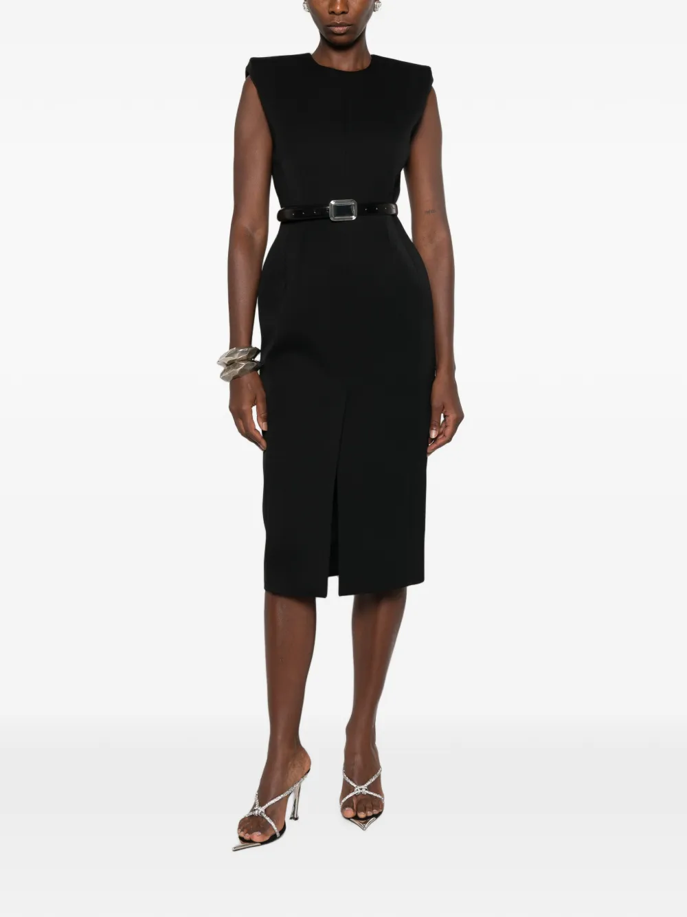 Mugler Midi-jurk met schoudervullingen Zwart