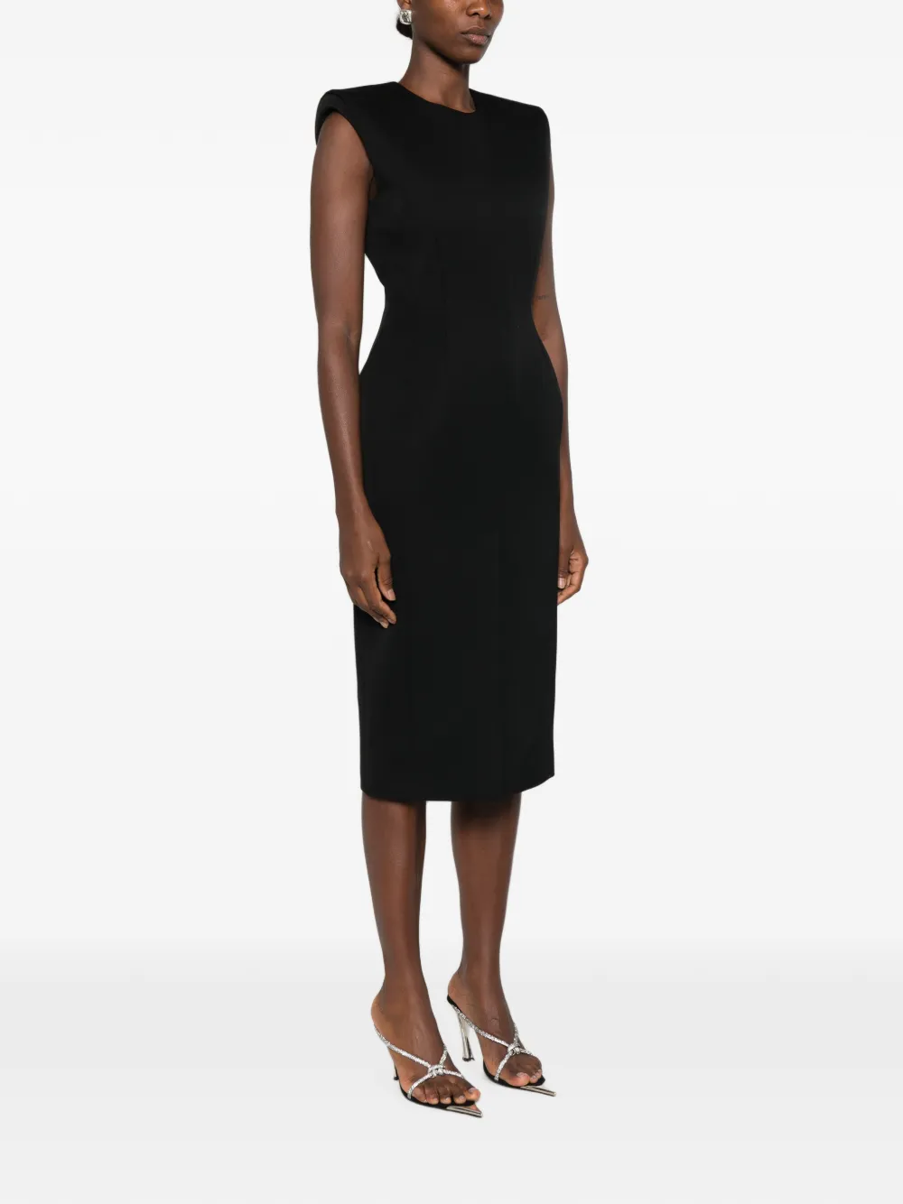 Mugler Midi-jurk met schoudervullingen Zwart