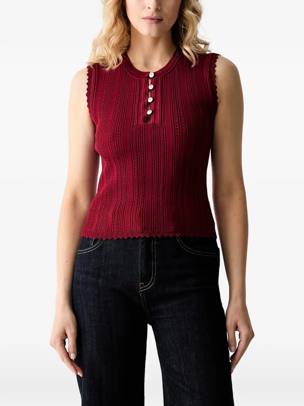 GUESS USA cable-knit scalloped-edge top - Rosso