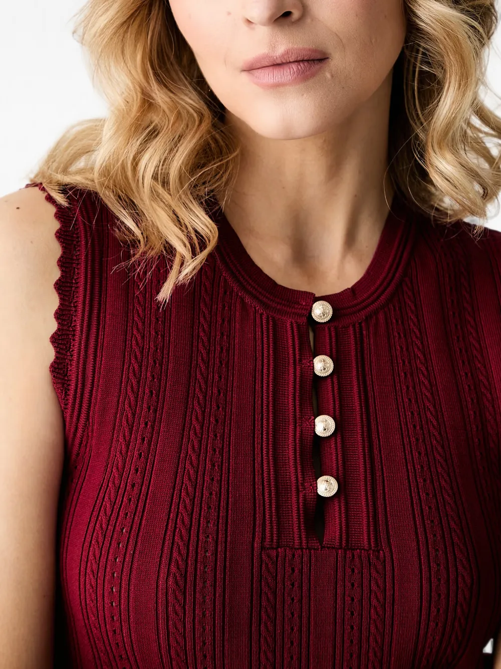 GUESS USA Kabelgebreide top met gewelfde afwerking Rood