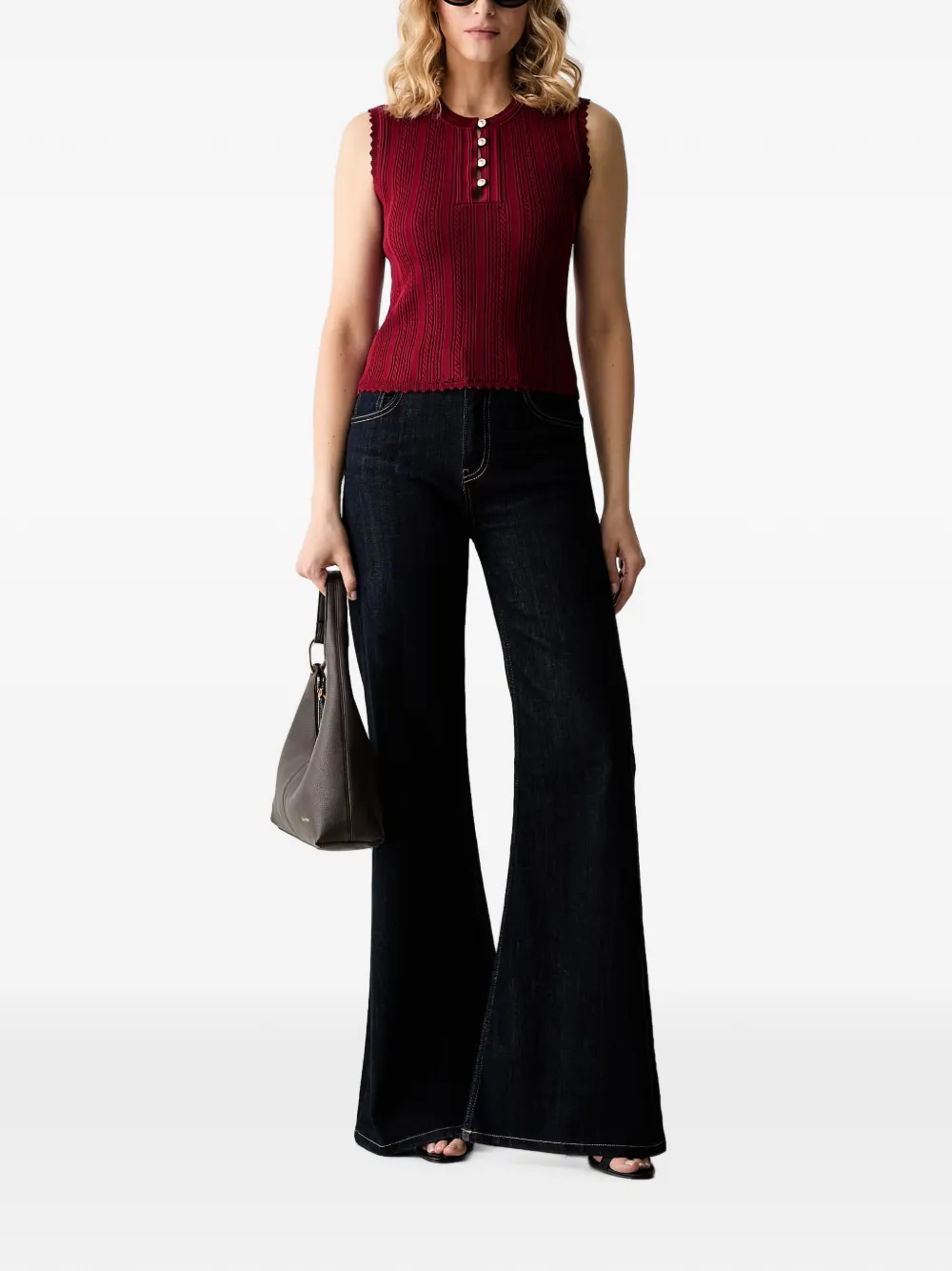 GUESS USA Kabelgebreide top met gewelfde afwerking Rood