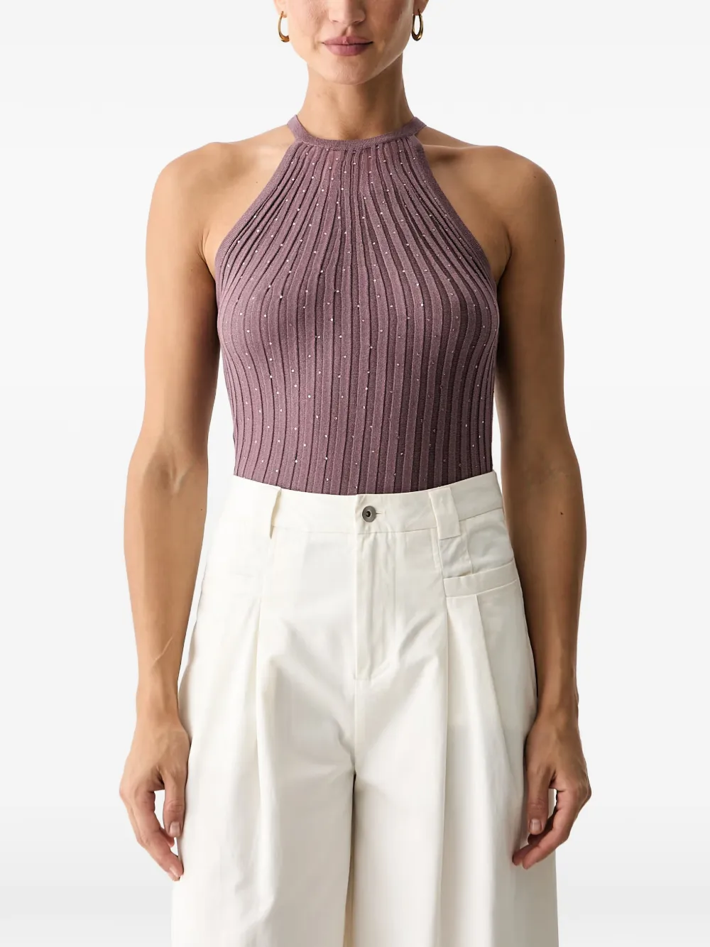 GUESS USA rhinestone-embellished ribbed top - Viola