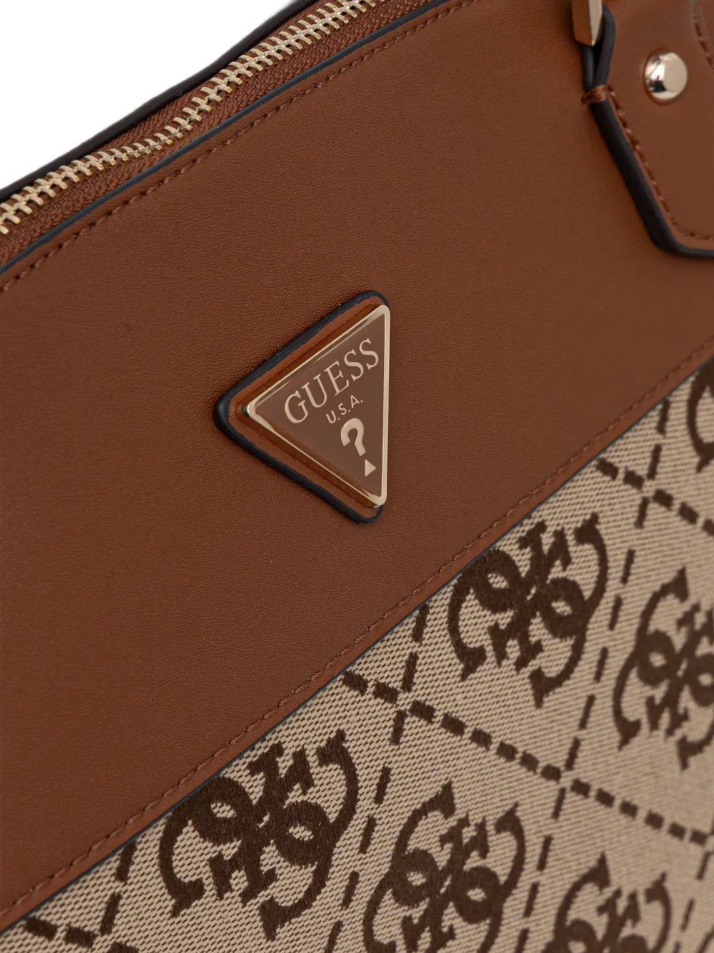 GUESS USA Shopper met logoplakkaat en monogramprint Beige