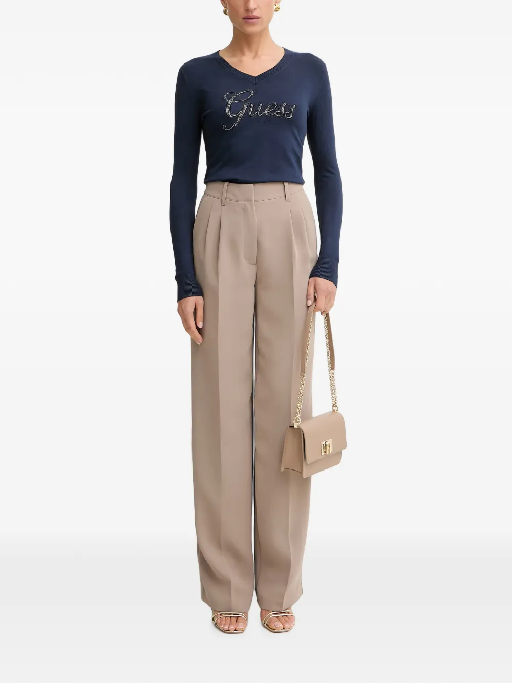 GUESS USA Sweater verfraaid met kristallen logoprint Blauw