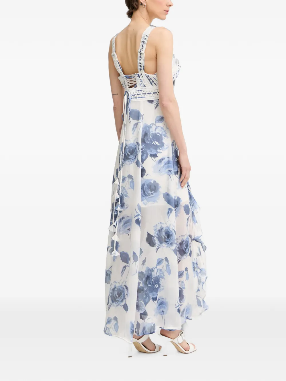 GUESS USA Maxi-jurk met bloemen-print en ruches Wit