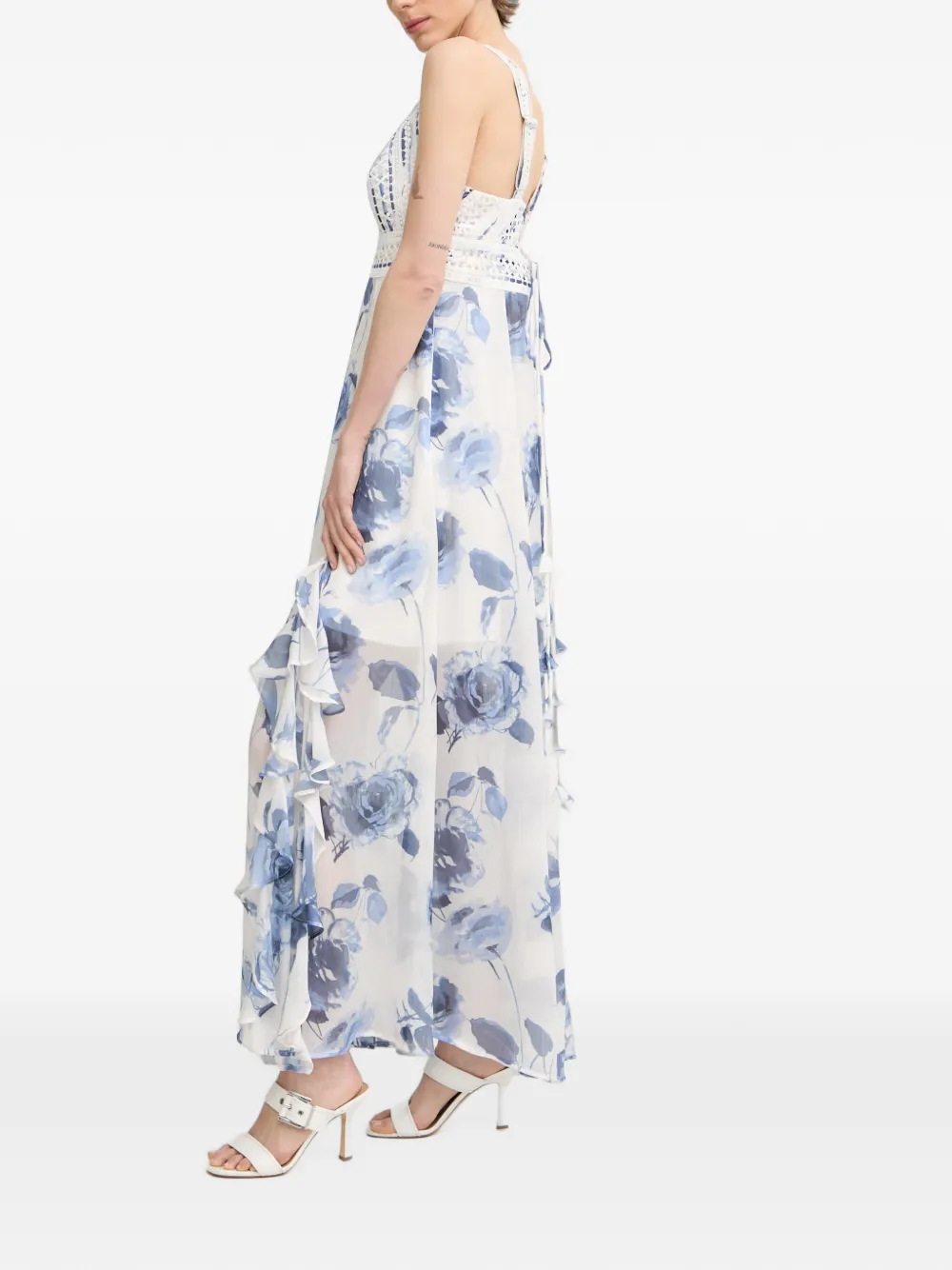 GUESS USA Maxi-jurk met bloemen-print en ruches Wit