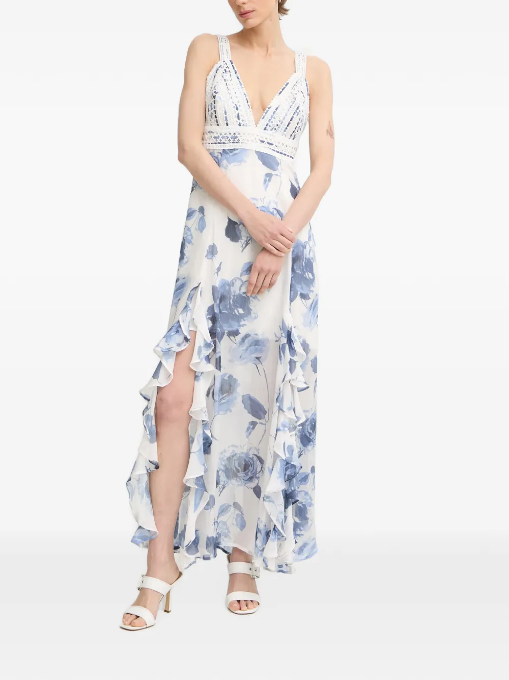 GUESS USA maxi floral-print ruffled dress - Weiß